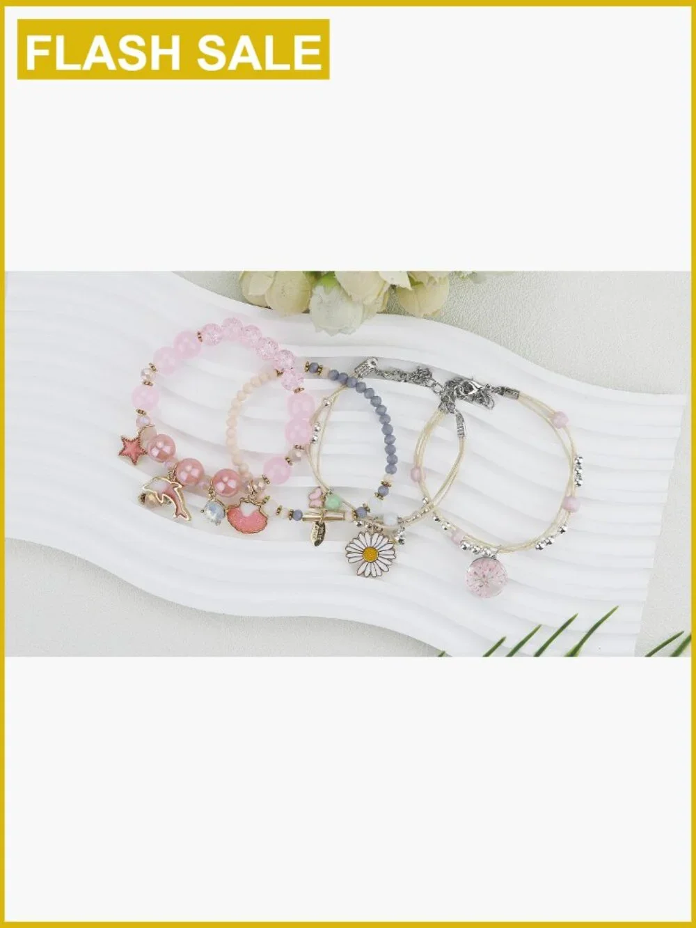 Beaded Charm Bracelet Set for Teen Girls - 4 Pack Stretch